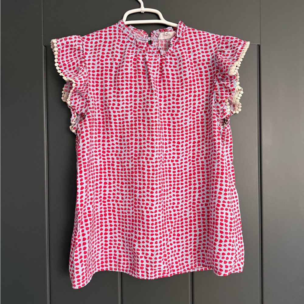 THML Pink Polka Dot Ruffle Blouse